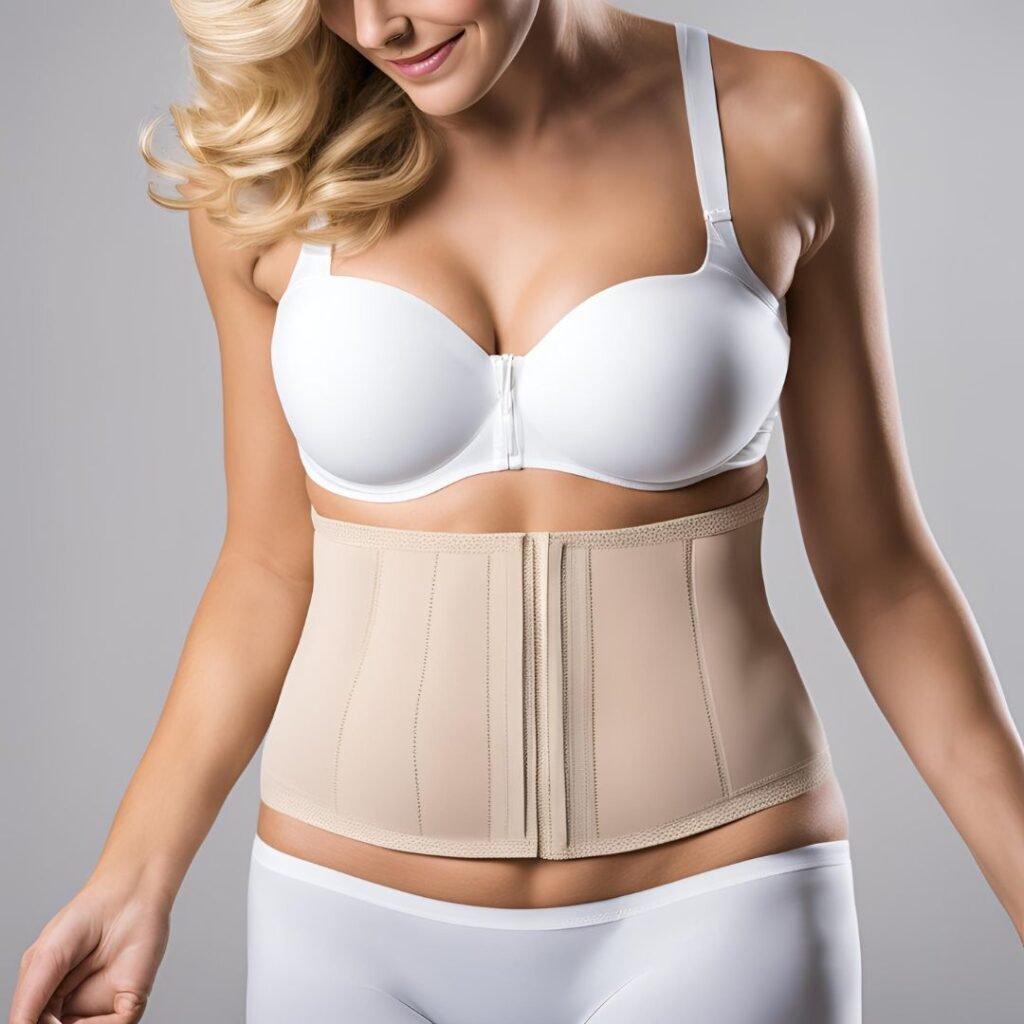 Persona usando una faja de compresión para recuperarse tras una operación de Abdominoplastía